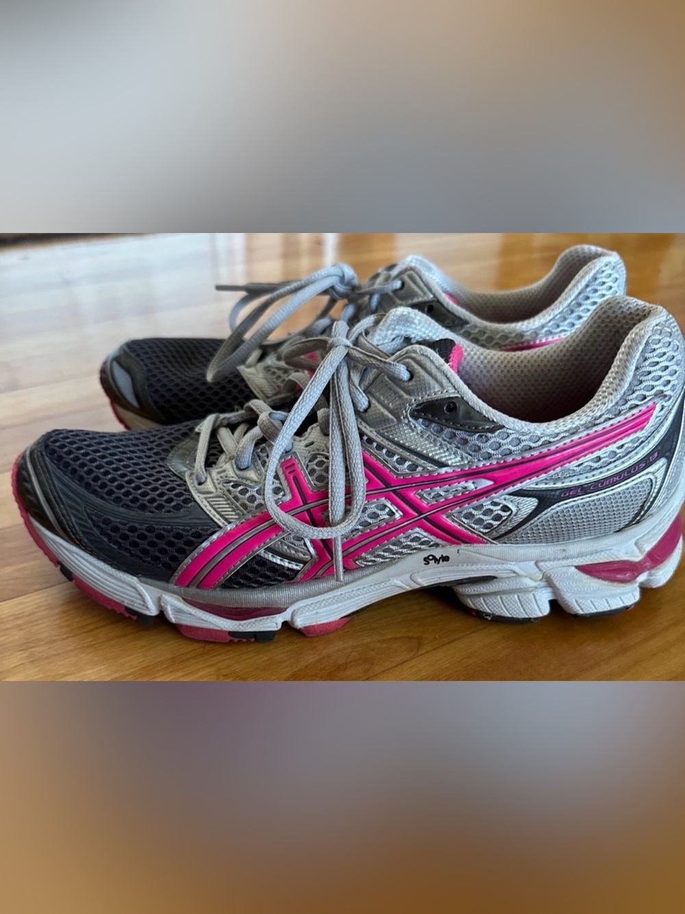 ASICS Gel-Cumulus 13 Charcoal Gray Pink Running Shoes T199N Size 9.5